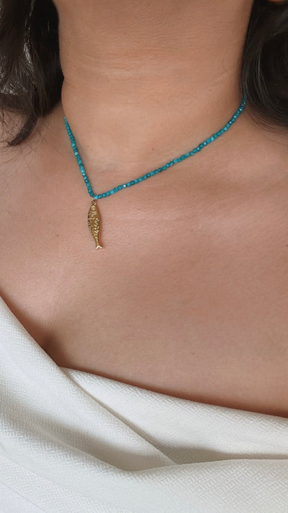 Very Fishy necklace- teal blue