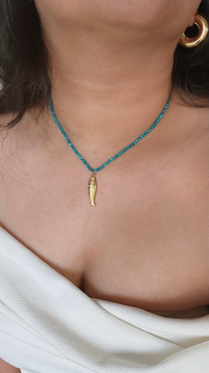 Very Fishy necklace- teal blue