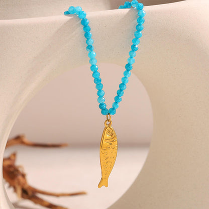 Very Fishy necklace- teal blue