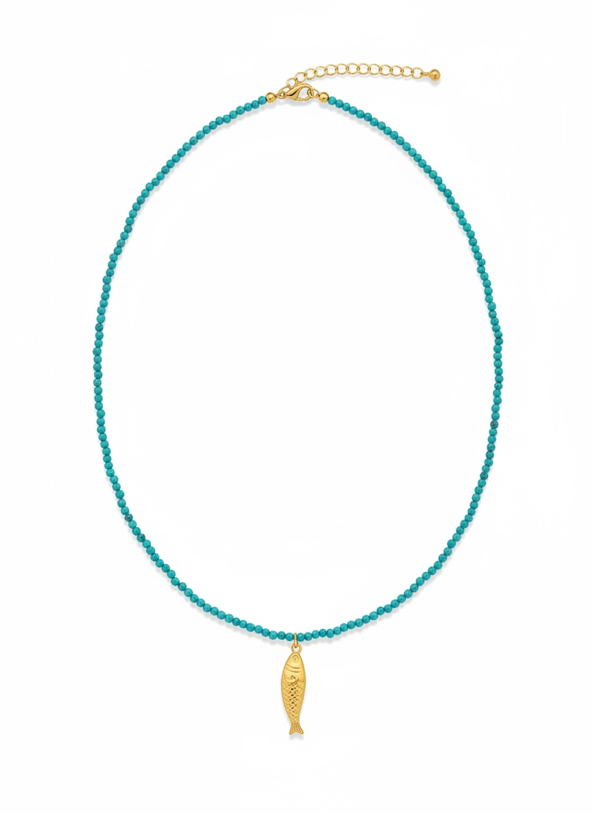 Very Fishy necklace- teal blue