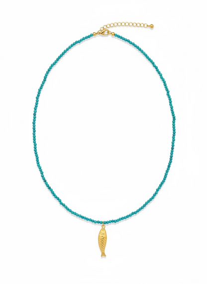 Very Fishy necklace- teal blue